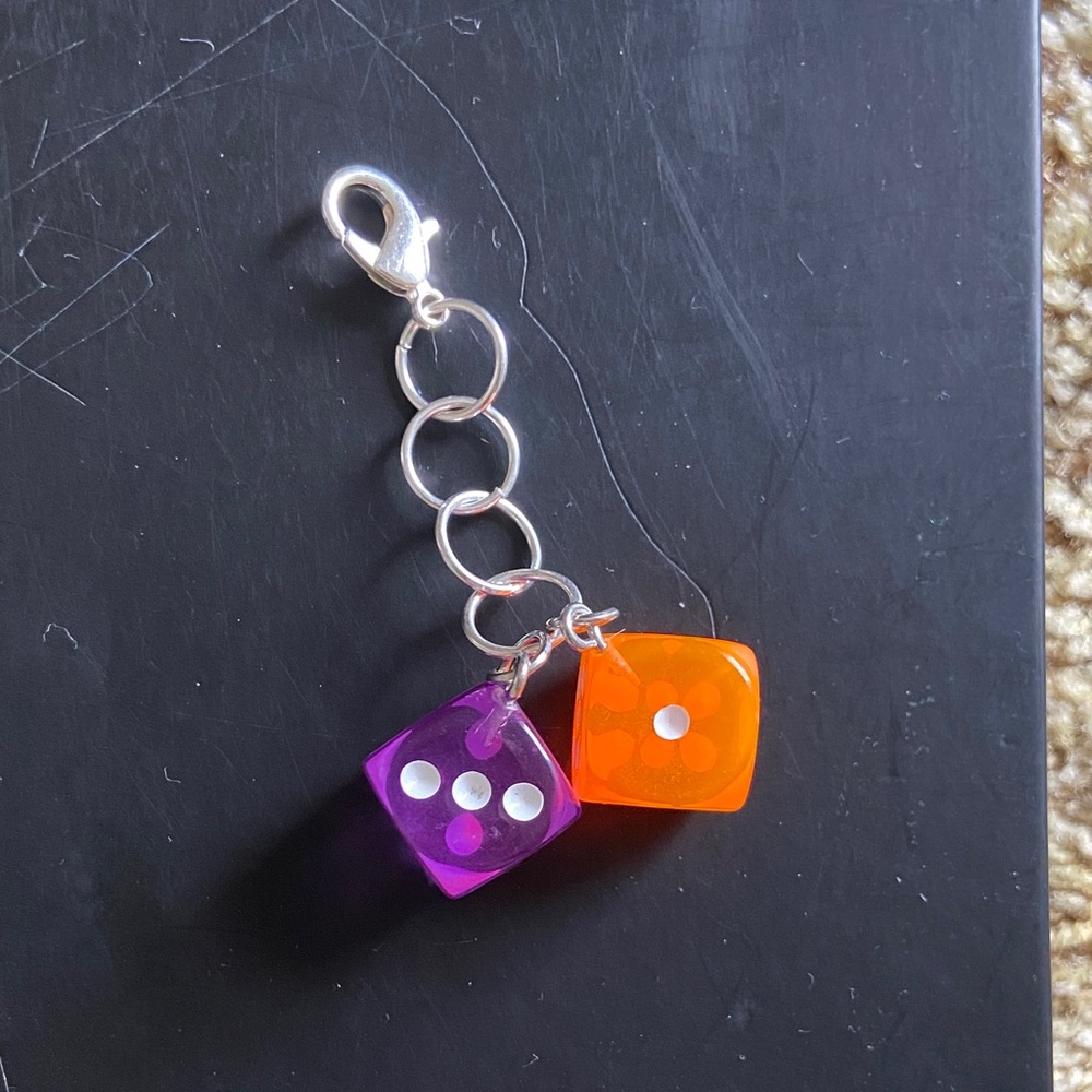 Purple and Orange Dice Keychain